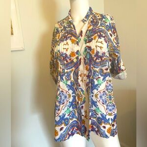 LUISA Women’s Multicolor Floral 100% Linen Top Size Large Made in Italy
